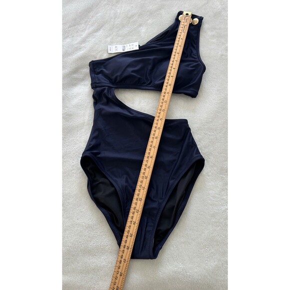 J Crew Swimsuit Size 2 One Piece Cut Out Navy Gold Buttons Bathing Suit Preppy - Picture 7 of 9